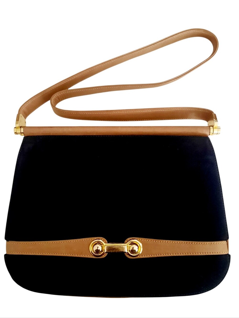 Vtg MARK CROSS Black Suede Tan Leather  Flap Front Shouder Bag Made In Italy